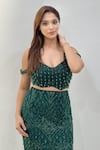 Shop_Libas Cafe by Nidhi & Ashish_Emerald Green Net Beads, Sequins, Embroidery, Gohar Blouse And Lehenga Set _Online_at_Aza_Fashions