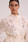 Madder Much Ivory Chanderi Silk, Cotton Embroidery, Beads, Orion Drawstring Top With Skirt Online at Aza Fashions Madder Much_Ivory Chanderi Silk, Cotton Embroidery, Beads, Orion Drawstring Top With Skirt _Online_at_Aza_Fashions