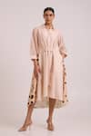 Buy_Madder Much_Beige Chanderi Silk, Cotton Collared, Philo Almond Burst Back Drop Shirt Dress _at_Aza_Fashions