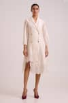 Buy_Madder Much_Ivory Chanderi Silk Embroidery, Beads, Sequins Logan Quattro Button Blazer Dress _at_Aza_Fashions