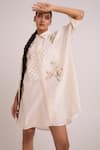 Madder Much_Ivory Chanderi Silk, Modal Embroidery, Metallic Thread Mimi Framed Shirt Dress _Online_at_Aza_Fashions