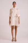 Shop_Madder Much_Ivory Chanderi Silk, Modal Embroidery, Metallic Thread Mimi Framed Shirt Dress _Online_at_Aza_Fashions