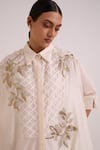 Shop_Madder Much_Ivory Chanderi Silk, Modal Embroidery, Metallic Thread Mimi Framed Shirt Dress 