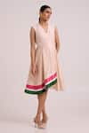 Buy_Madder Much_Beige Chanderi Silk V-neck Bambi Almond Striped Cruise Dress _at_Aza_Fashions