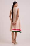 Shop_Madder Much_Beige Chanderi Silk V-neck Bambi Almond Striped Cruise Dress _at_Aza_Fashions