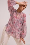 Shop_Madder Much_Multi Color Organza, Chanderi Silk Round Neck, Zeah Bakers Top And Pant Set _Online_at_Aza_Fashions