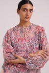 Shop_Madder Much_Multi Color Organza, Chanderi Silk Round Neck, Zeah Bakers Top And Pant Set 