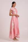 Shop_Madder Much_Pink Chanderi Silk Embroidery, Sequins Split V-neck Lizzy Blush Prism Dress _Online_at_Aza_Fashions