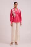 Shop_Madder Much_Pink Chanderi Silk Embroidery, Mirrors Petra Wrap Blazer With Pant _Online_at_Aza_Fashions