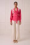 Madder Much_Pink Chanderi Silk Embroidery, Mirrors Petra Wrap Blazer With Pant _at_Aza_Fashions