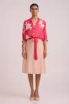Madder Much_Peach Bemberg, Cotton Satin, Organza Emery Sheer Bomber Jacket With Dress _at_Aza_Fashions
