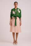 Buy_Madder Much_Green Organza Embroidery Mandarin Collar Emery Sheer Bomber Jacket _at_Aza_Fashions