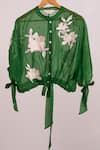 Shop_Madder Much_Green Organza Embroidery Mandarin Collar Emery Sheer Bomber Jacket _at_Aza_Fashions