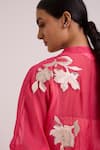 Shop_Madder Much_Pink Organza Embroidery, Sequins Mandarin Raspberry Emery Sheer Bomber Jacket _at_Aza_Fashions