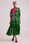Buy_Madder Much_Green Organza, Satin Embroidery, Beads High Neck Reine Soft Bloom Dress _at_Aza_Fashions