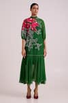 Shop_Madder Much_Green Organza, Satin Embroidery, Beads High Neck Reine Soft Bloom Dress _Online_at_Aza_Fashions