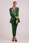 Buy_Madder Much_Green Linen, Satin, Rayon Embroidery, Beads, Kenzo Large Flower Blazer With Pant _at_Aza_Fashions