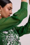 Shop_Madder Much_Green Linen, Satin, Rayon Embroidery, Beads, Kenzo Large Flower Blazer With Pant _Online_at_Aza_Fashions