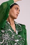Buy_Madder Much_Green Linen, Satin, Rayon Embroidery, Beads, Kenzo Large Flower Blazer With Pant 