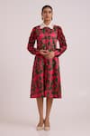 Buy_Madder Much_Pink Bemberg, Cotton Satin Embroidery Collared Fenix A Writers Midi Dress _at_Aza_Fashions