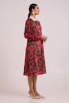 Madder Much_Pink Bemberg, Cotton Satin Embroidery Collared Fenix A Writers Midi Dress _Online_at_Aza_Fashions
