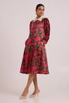 Buy_Madder Much_Pink Bemberg, Cotton Satin Embroidery Collared Fenix A Writers Midi Dress _Online_at_Aza_Fashions