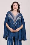Buy_Myra Clothing Line_Blue Crepe, Chinon Beads, Sequins V-neck Embellished Kaftan And Palazzo Set _Online_at_Aza_Fashions