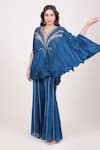 Shop_Myra Clothing Line_Blue Crepe, Chinon Beads, Sequins V-neck Embellished Kaftan And Palazzo Set _Online_at_Aza_Fashions