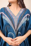 Myra Clothing Line_Blue Crepe, Chinon Beads, Sequins V-neck Embellished Kaftan And Palazzo Set _at_Aza_Fashions
