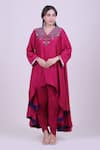 Buy_Myra Clothing Line_Magenta Silk Embroidery, Sequins V-neck Asymmetric Kurta And Dhoti Pant Set _at_Aza_Fashions