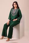 Myra Clothing Line Green Silk Embroidery, Sequins Round Neck Kurta And Palazzo Set Online at Aza Fashions Myra Clothing Line_Green Silk Embroidery, Sequins Round Neck Kurta And Palazzo Set _Online_at_Aza_Fashions