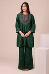 Shop Myra Clothing Line Green Silk Embroidery, Sequins Round Neck Kurta And Palazzo Set at Aza Fashions Shop_Myra Clothing Line_Green Silk Embroidery, Sequins Round Neck Kurta And Palazzo Set _at_Aza_Fashions