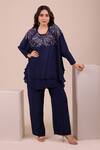 Buy Myra Clothing Line Navy Crepe Embroidery, Sequins, Beads, Stones Round Neck Ruffled Top And Pant Set at Aza Fashions Buy_Myra Clothing Line_Navy Crepe Embroidery, Sequins, Beads, Stones Round Neck Ruffled Top And Pant Set _at_Aza_Fashions
