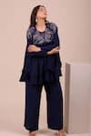 Myra Clothing Line Navy Crepe Embroidery, Sequins, Beads, Stones Round Neck Ruffled Top And Pant Set Online at Aza Fashions Myra Clothing Line_Navy Crepe Embroidery, Sequins, Beads, Stones Round Neck Ruffled Top And Pant Set _Online_at_Aza_Fashions