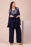 Buy Myra Clothing Line Navy Crepe Embroidery, Sequins, Beads, Stones Round Neck Ruffled Top And Pant Set Online at Aza Fashions Buy_Myra Clothing Line_Navy Crepe Embroidery, Sequins, Beads, Stones Round Neck Ruffled Top And Pant Set _Online_at_Aza_Fashions