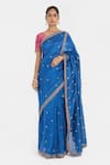 Kora_Blue Organza, Chanderi Embroidery, Zari, Beads, Dori Booti Saree _Online_at_Aza_Fashions