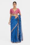 Kora_Blue Organza, Chanderi Embroidery, Zari, Beads, Dori Booti Saree _at_Aza_Fashions