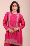 Myra Clothing Line Pink Chanderi Embroidery Round Neck Floral Kurta And Sharara Set Online at Aza Fashions Myra Clothing Line_Pink Chanderi Embroidery Round Neck Floral Kurta And Sharara Set _Online_at_Aza_Fashions