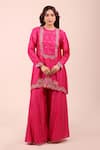 Buy Myra Clothing Line Pink Chanderi Embroidery Round Neck Floral Kurta And Sharara Set at Aza Fashions Buy_Myra Clothing Line_Pink Chanderi Embroidery Round Neck Floral Kurta And Sharara Set _at_Aza_Fashions