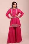 Buy Myra Clothing Line Pink Chanderi Embroidery Round Neck Floral Kurta And Sharara Set Online at Aza Fashions Buy_Myra Clothing Line_Pink Chanderi Embroidery Round Neck Floral Kurta And Sharara Set _Online_at_Aza_Fashions