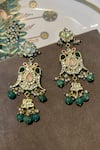 Shop_Prestones_Green Stones, Beads, Pearls Pastel Kundan Embellished Earrings _at_Aza_Fashions