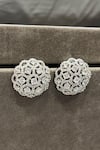 Prestones_Silver Plated Crystals, Rhinestones Round Shaped Zirconia Studs _Online_at_Aza_Fashions