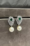 Shop_Prestones_White Pearls, Crystals, Stones Drop Zirconia Earrings _at_Aza_Fashions