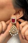 Buy Prestones Red Crystals, Pearls, Stones Ruby Kundan Zirconia Drop Earrings at Aza Fashions Buy_Prestones_Red Crystals, Pearls, Stones Ruby Kundan Zirconia Drop Earrings _at_Aza_Fashions