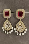 Prestones Red Crystals, Pearls, Stones Ruby Kundan Zirconia Drop Earrings Online at Aza Fashions Prestones_Red Crystals, Pearls, Stones Ruby Kundan Zirconia Drop Earrings _Online_at_Aza_Fashions