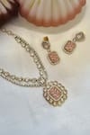 Prestones_Pink Stones Polki Floral Charm Pendant Necklace Set _Online_at_Aza_Fashions