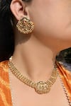 Buy_Prestones_Gold Plated Beads, Stones, Faux Diamonds Temple Heritage Motif Necklace Set _at_Aza_Fashions