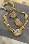Shop_Prestones_Gold Plated Beads, Stones, Faux Diamonds Temple Heritage Motif Necklace Set _at_Aza_Fashions