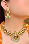 Buy_Prestones_Gold Plated Pearls, Stones, Beads Finish Lakshmi Temple Necklace Set _at_Aza_Fashions