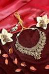 Prestones_Gold Plated Stones, Beads Floral Motif Necklace Set _Online_at_Aza_Fashions